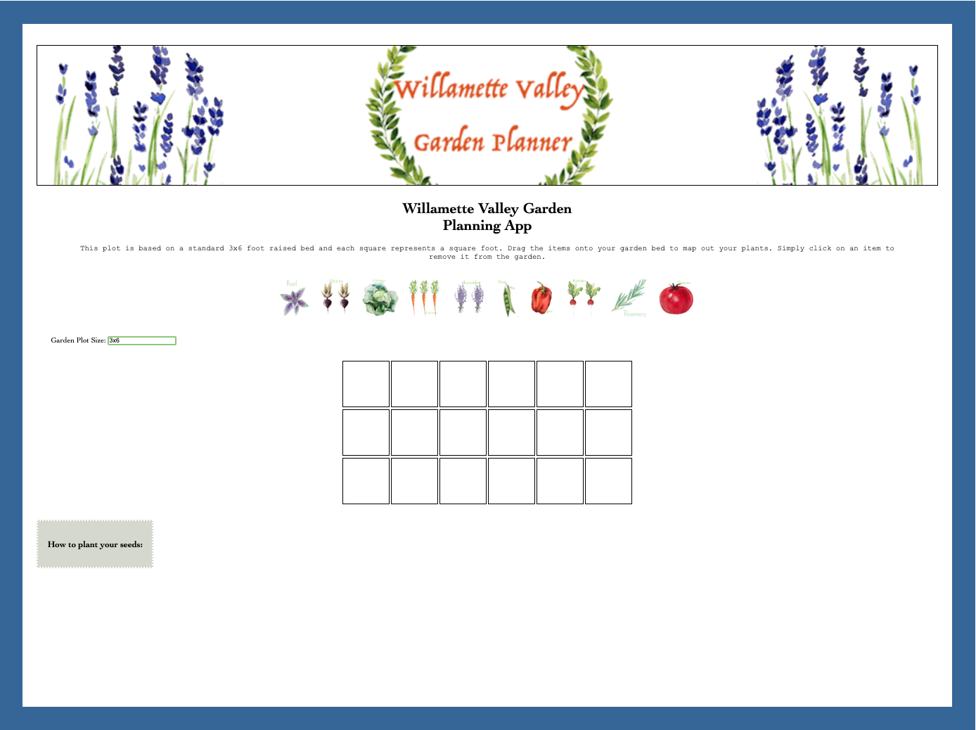 Snapshot of Williamette Valley Garden App in action.